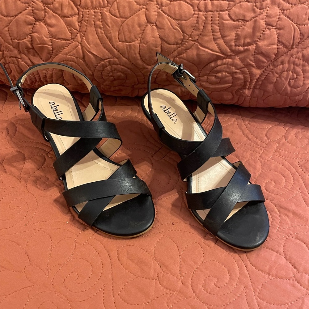 Abella Black Strappy Sandals with Buckle Closure